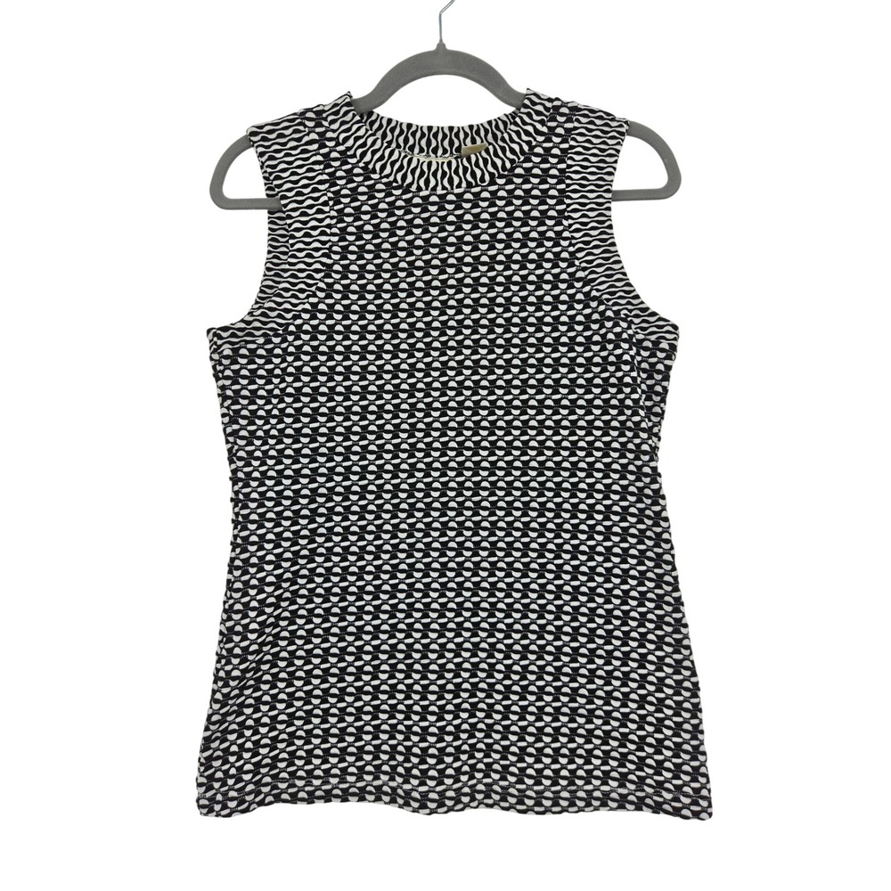 Maeve Anthropologie Small Black White Geometric Textured Knit Mock Neck Tank Top